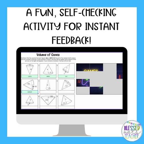 Volume of Cones Digital Activity and Worksheet 8th Grade TPT