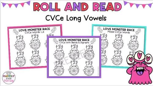 Valentine's Day Roll and Read Phonics Games | Long Vowel CVCe Magic E