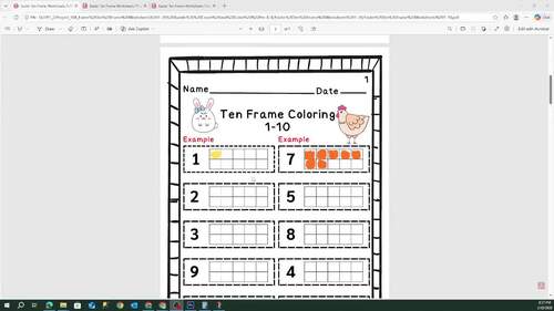 Easter Ten Frame Worksheets 1–20 Bundle | Count and Color | Pre-K–K