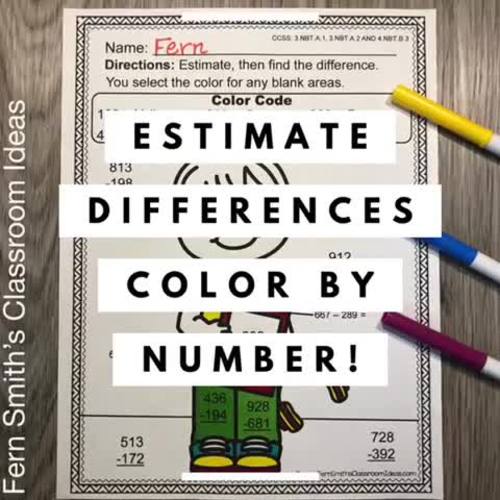 3rd Grade Go Math 1.8 Estimate Differences Color By Number ...