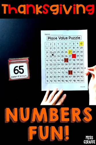 Place Value Turkey Thanksgiving Math First Grade 100 Chart Puzzle Activities