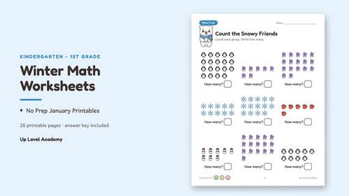 Winter Math Worksheets Kindergarten 1st Grade | No Prep January Printables