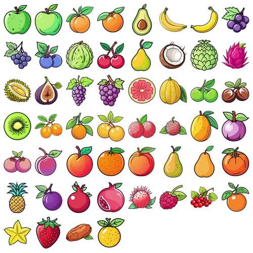 Fruit Icons Clipart Bundle Set | 52 PNG Images | Colorful Food Clip Art