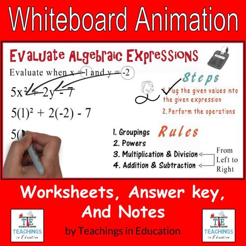 Preview of Evaluate Algebraic Expressions #2: Whiteboard Animation Packet