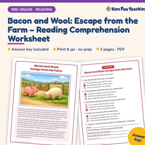 Bacon and Wool: Escape from the Farm – Reading Comprehension Worksheet