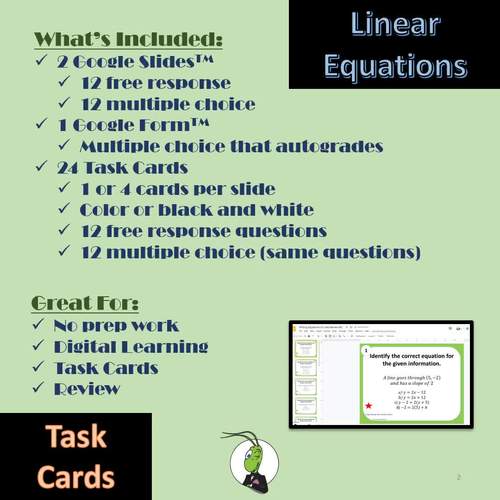 Writing Equations Review All Types Algebra 1 Google Slides and Print ...
