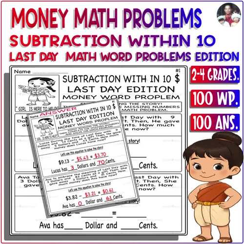 Last Day Math Money Word Problems Subtraction Within 10 - Flash Hero ...