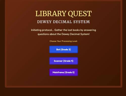 Dewey Decimal System Game | Library Skills Review | HTML Code for Google Sites