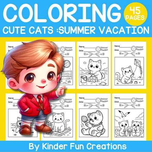 45 Cats Summer Vacation Coloring Pages | Fun and Easy Coloring For Kids