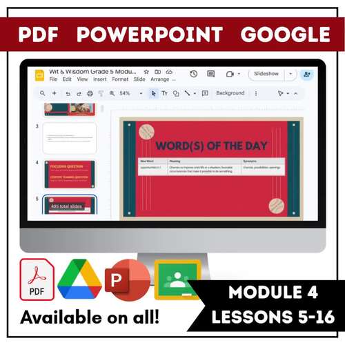 Wit & Wisdom Grade 5 Module 4 Lessons 5-16: EDITABLE Lesson Slides ...