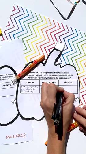 3rd Grade Halloween FL BEST Math Standards Pumpkin Craft Word Problems ...