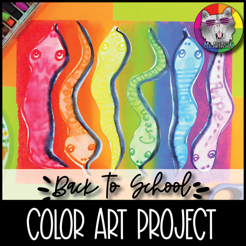 Preview of Back to School Art Project, Rainbow Snakes Art Lesson, Learn Colors Activity
