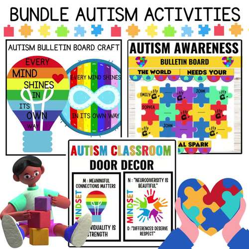 Bundle Autism Awareness Bulletin Board,Light Bulb with Infinity Symbol ...