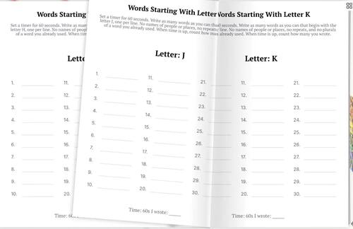 FIRST LETTER FLUENCY Word Retrieval Vocabulary Phonics Brain Break ...