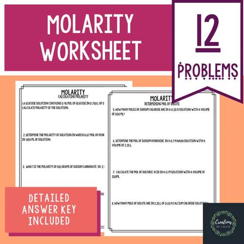Molarity Worksheet - Detailed Answer Key - Distance Learning