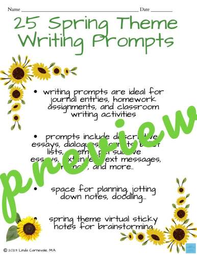 Spring Creative Writing Prompts-Activities for Middle School ELA 