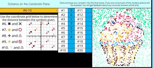 Distance on the Coordinate Plane 6th Grade Math Pixel Art Digital Activity