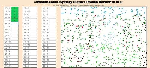 Fall Digital Mystery Picture Division Facts to 12s Fun Math Pixel Art ...