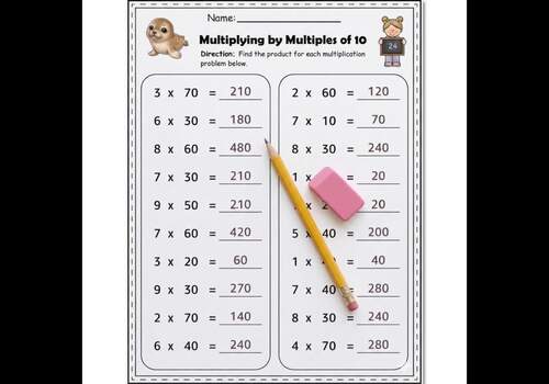 Multiplying by Multiples of 10 Worksheets | Printable Math Practice ...