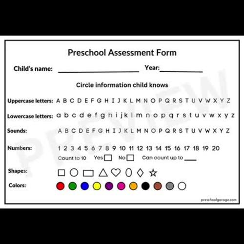 Preschool Assessment Form by Preschool Garage | TPT