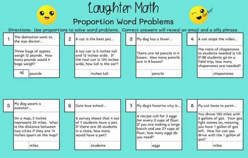 Proportions Word Problems Digital Activity - Laughter Math by Try-Angle ...