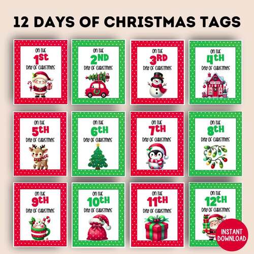Printable Christmas Tags 12 Days of Christmas Gift Tags Classroom