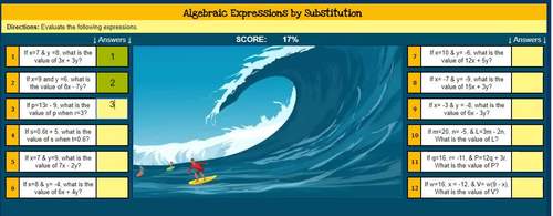 Surf's Up Evaluate Algebraic Expressions by Substitution | TPT