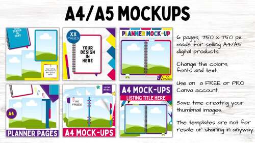 A4 Planner Mockup, Thumbnail Listing Image Mockup, Editable Canva Template