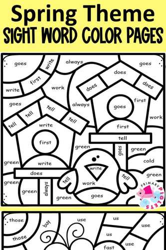 SPRING COLOR BY SIGHT WORDS PRACTICE 2ND GRADE COLORING WORKSHEETS