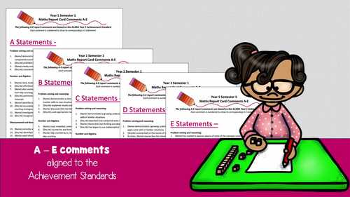 Australian Curriculum Year 1 Maths Report Card Comments - Semester 1