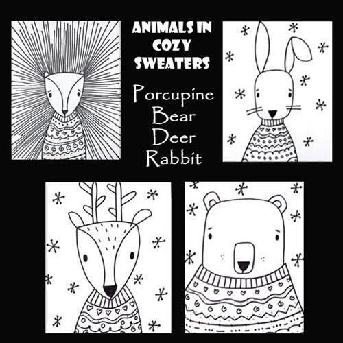 Preview of CUTE ANIMALS IN COZY SWEATERS | 4 Fall & Winter Directed Drawing Lessons 