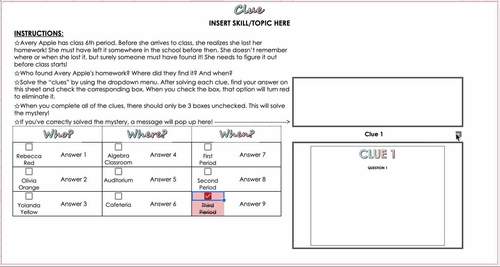 Editable Digital and Printable Clue Mystery Task Cards Template 6 Questions