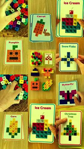 Snap Cubes Seasonal Bundle - Spring Winter Fall Summer Task cards - Math Cubes