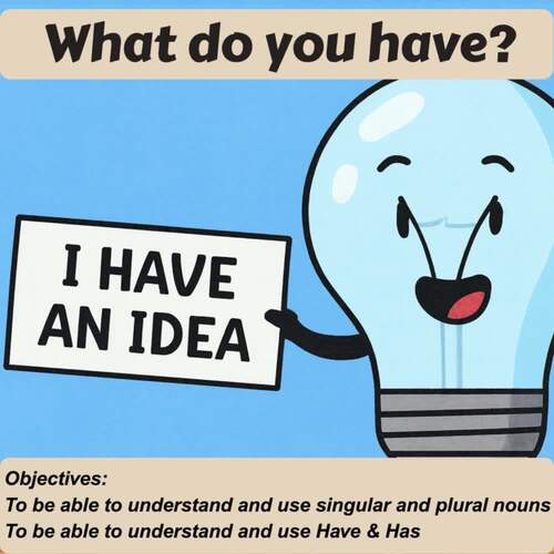 ESL Have & Has Lesson: Singular/Plural Nouns, Body Parts & Personal ...