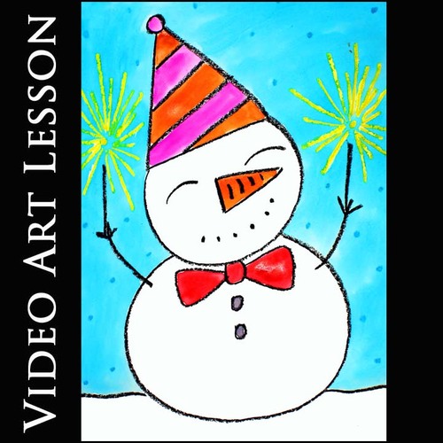 Preview of HAPPY NEW YEAR SNOWMAN Video Art Lesson | Drawing & Watercolor Painting Project
