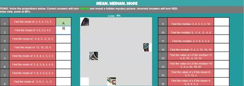 Mean Median Mode Mystery Picture Reveal by Abaco Education Zone | TPT