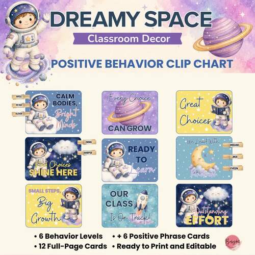 Space Behavior Clip Chart: Galaxy Decor | Positive Behavior Display