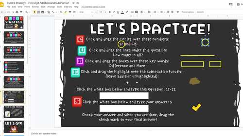CUBES Strategy - 2 Digit Addition & Subtraction - Google Slides | TPT