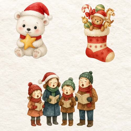 Watercolor Christmas Clipart | 39 PNG Bundle, Santa, Reindeer by AmsolBooks
