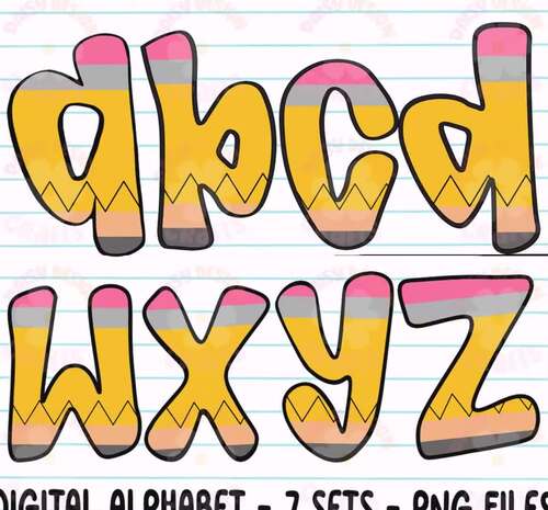 Preppy School Alphabet PNG, Pencil School Doodle Alpha Font, Teacher ...