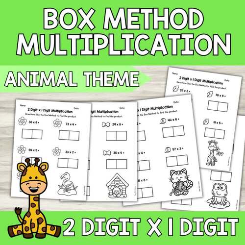 2 Digit x 1 Digit Multiplication Box Method Worksheets | 4th Grade Centers