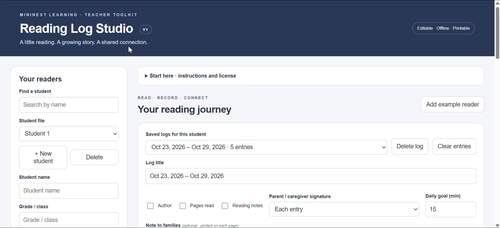 Reading Log with Parent Signature | Editable Weekly & Monthly Log Generator