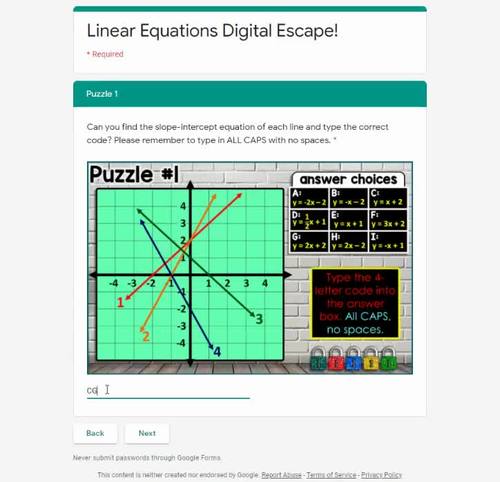 Graphing Linear Equations Digital Math Escape Room Tpt