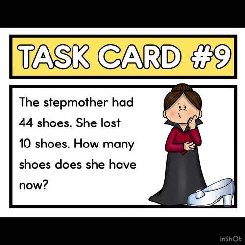 1st Grade | Subtracting 10 Less Word Problems | Task Cards | Princess