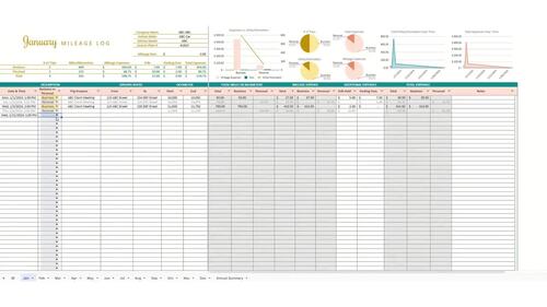 Mileage Log Google Sheets Spreadsheet - Best for Desktop - 13 tabs