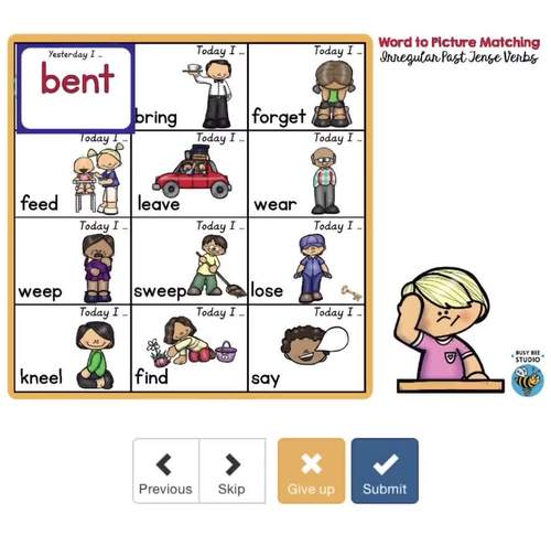 ESL IRREGULAR PAST TENSE VERB GAME GRAMMAR BOOM CARDS MATCHING WORD TO ...