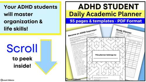 Daily Student Planner for ADHD High School & Middle School Secondary ...
