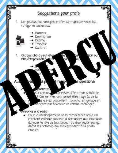 French photo writing prompts and oral discussion picture prompts