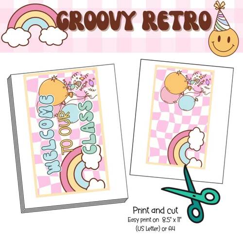 Editable Groovy Retro Pastel Themed Welcome Sign Display Classroom Decor