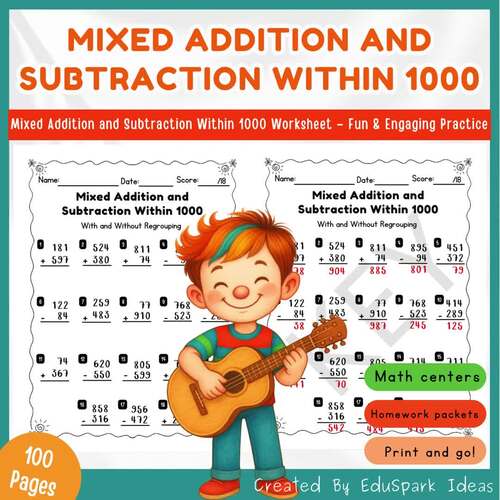 Mixed Addition and Subtraction within 1000 Worksheets Grade 2 3 Math